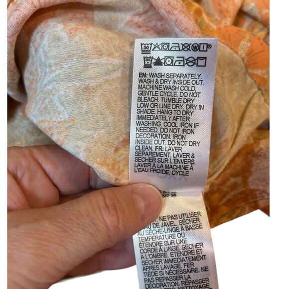 ROXY Peach Floral Mini Sundress Sun Dress Soft Smocked Babydoll Size SMALL - Picture 7 of 7